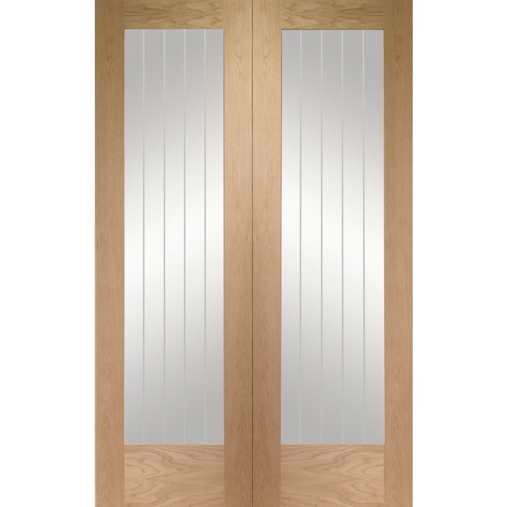 Internal Oak Suffolk Rebated Door Pair with Clear Etched Glass